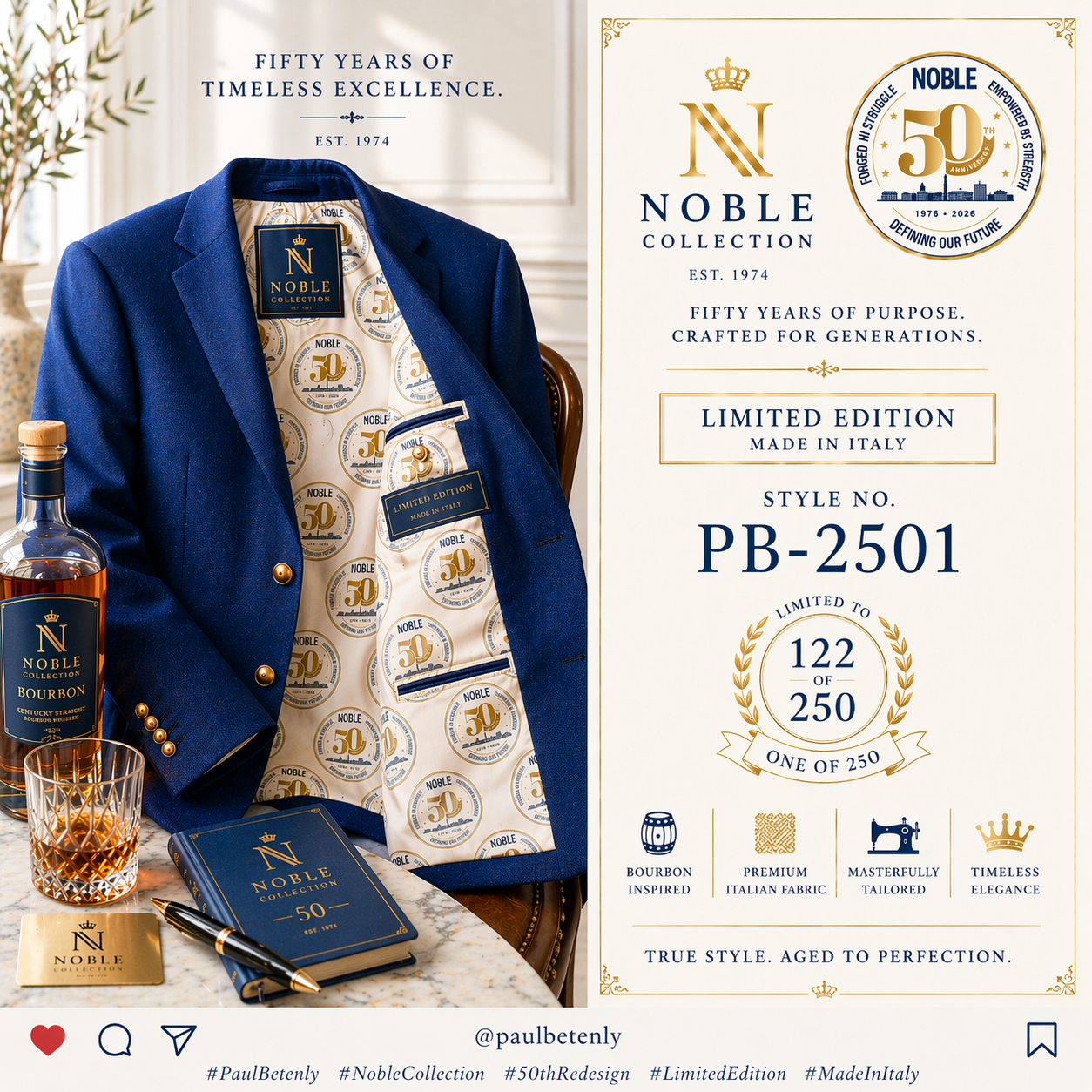 NOBLE 50th Anniversary — Fifty Years of Timeless Excellence. The Paul Betenly Limited Edition Blazer.