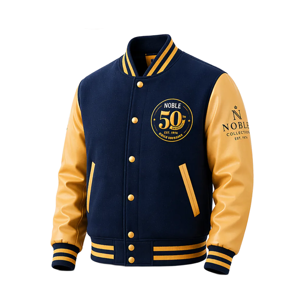 50th Anniversary Varsity Jacket in navy and gold
