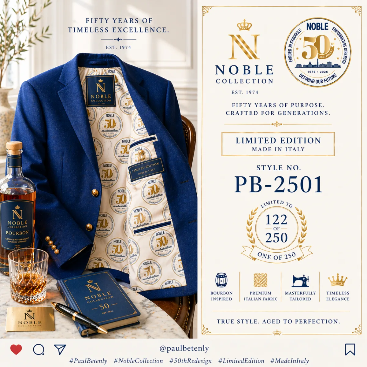 NOBLE 50th Anniversary — Fifty Years of Timeless Excellence. The Paul Betenly Limited Edition Blazer.